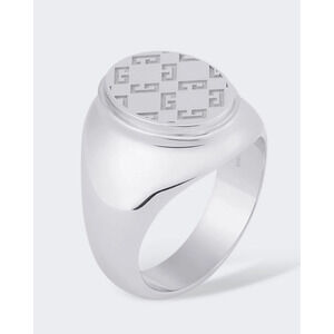 Givenchy 2G Monogram Signet Ring Silver Tone Brass Size 58 / US 8.25